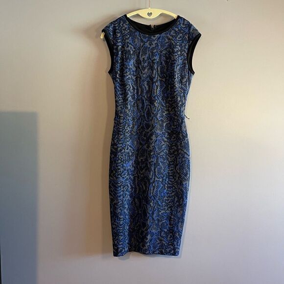 Cache Snakeskin Print Blue Bodycon Sleeveless Sweater Midi Dress | SZ S - Picture 7 of 14